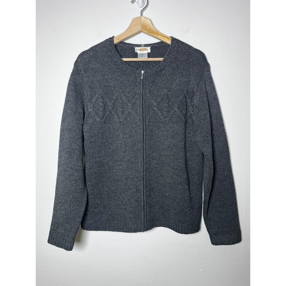 Talbots Vintage Lambswool Full Zip Cardigan Sweater in Gray size large